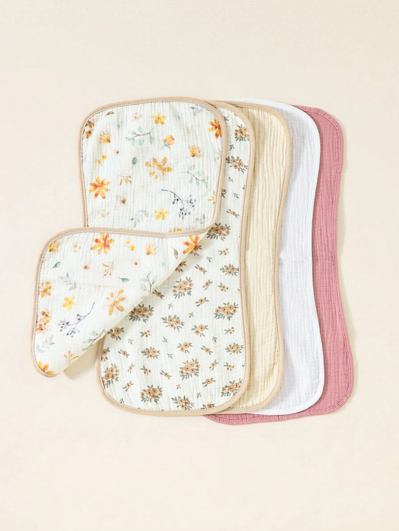 5pcs/Set Striped Soft Cotton Muslin Flower Pattern Baby Bibs/Burp Cloths For Girls