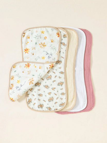 5pcs/Set Striped Soft Cotton Muslin Flower Pattern Baby Bibs/Burp Cloths For Girls
