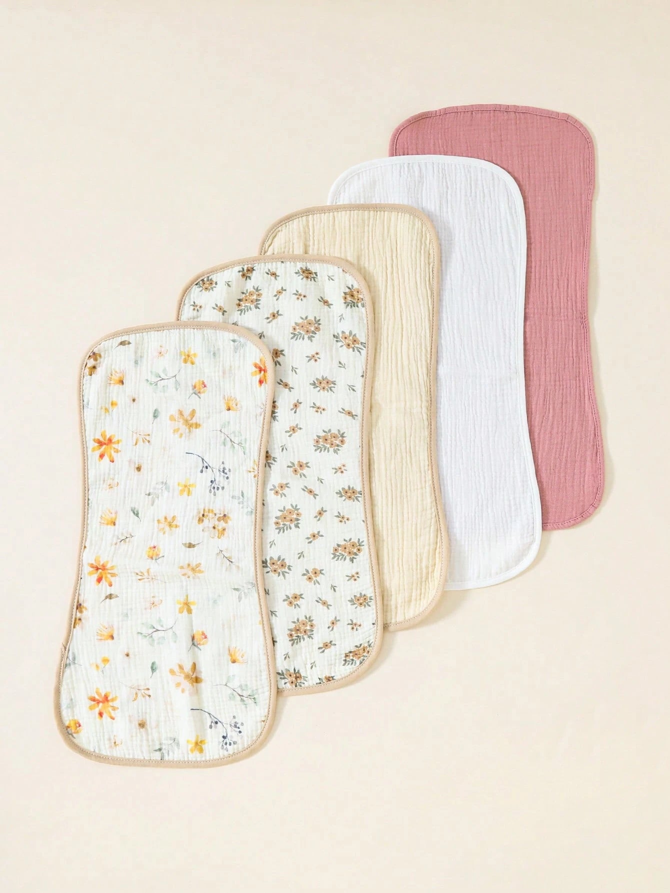 5pcs/Set Striped Soft Cotton Muslin Flower Pattern Baby Bibs/Burp Cloths For Girls