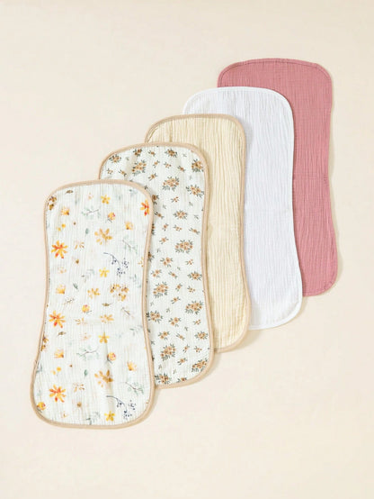 5pcs/Set Striped Soft Cotton Muslin Flower Pattern Baby Bibs/Burp Cloths For Girls