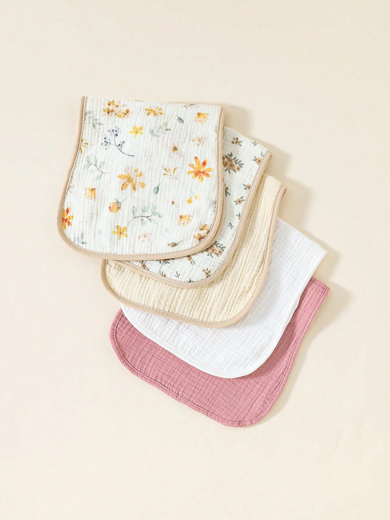 5pcs/Set Striped Soft Cotton Muslin Flower Pattern Baby Bibs/Burp Cloths For Girls