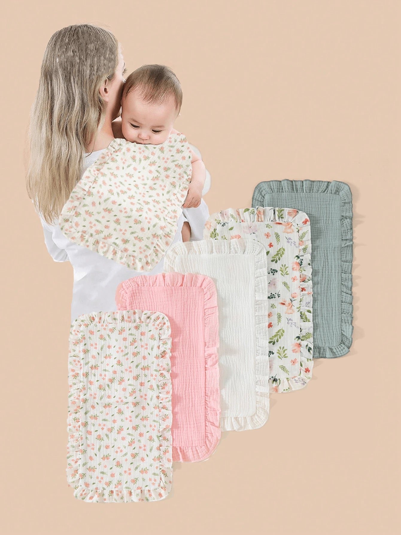 5pcs Soft & Comfortable Cotton Baby Bibs/Burp Cloths Set