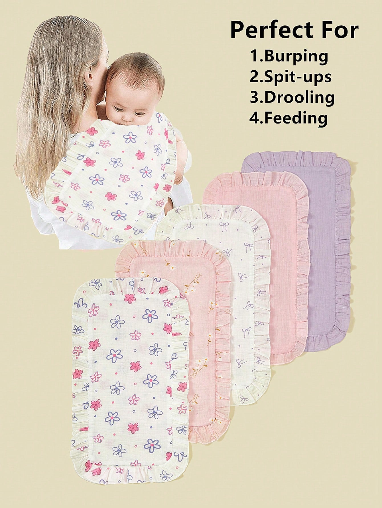 5pcs Soft & Comfortable Cotton Baby Bibs/Burp Cloths Set