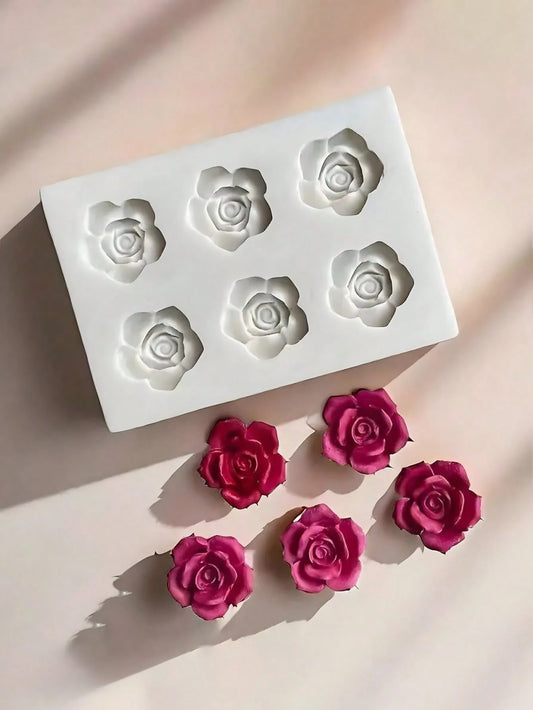 6-Cavity Rose Shaped 3D Silicone Mold- Flower Design Mold For Candle Making, Soap Making, Wax Melts, Resin Crafts And DIY Projects| Reusable Non-Stick Silicone Molding Tool, Suitable For Craft Enthu