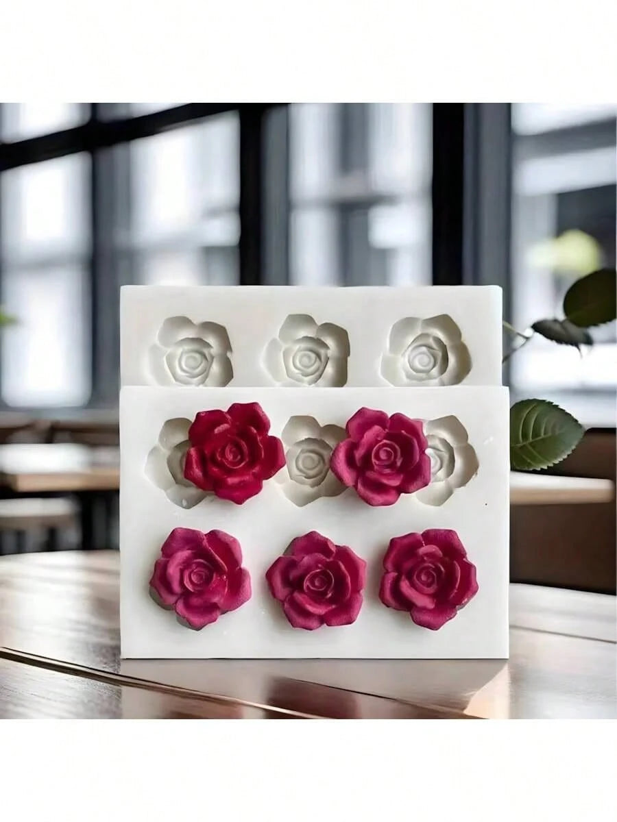 6-Cavity Rose Shaped 3D Silicone Mold- Flower Design Mold For Candle Making, Soap Making, Wax Melts, Resin Crafts And DIY Projects| Reusable Non-Stick Silicone Molding Tool, Suitable For Craft Enthu