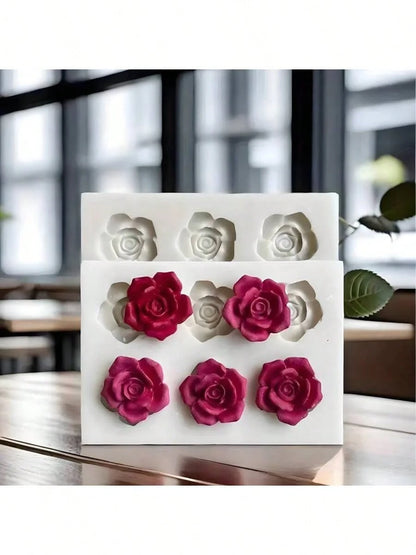 6-Cavity Rose Shaped 3D Silicone Mold- Flower Design Mold For Candle Making, Soap Making, Wax Melts, Resin Crafts And DIY Projects| Reusable Non-Stick Silicone Molding Tool, Suitable For Craft Enthu