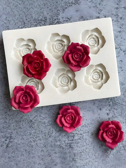 6-Cavity Rose Shaped 3D Silicone Mold- Flower Design Mold For Candle Making, Soap Making, Wax Melts, Resin Crafts And DIY Projects| Reusable Non-Stick Silicone Molding Tool, Suitable For Craft Enthu