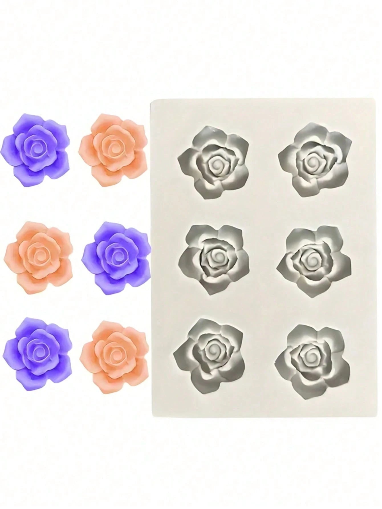 6-Cavity Rose Shaped 3D Silicone Mold- Flower Design Mold For Candle Making, Soap Making, Wax Melts, Resin Crafts And DIY Projects| Reusable Non-Stick Silicone Molding Tool, Suitable For Craft Enthu