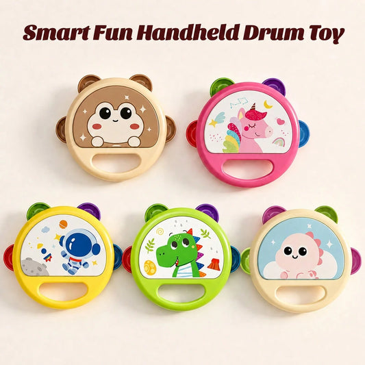 6 Styles Baby Handheld Tambourine Toy, 0+ Months Hand Drum With Cute Cartoon Animal Print, Lightweight & Smooth, Early Educational Sensory Musical Toy For Newborn Toddlers, Ideal Baby Shower & Birthda