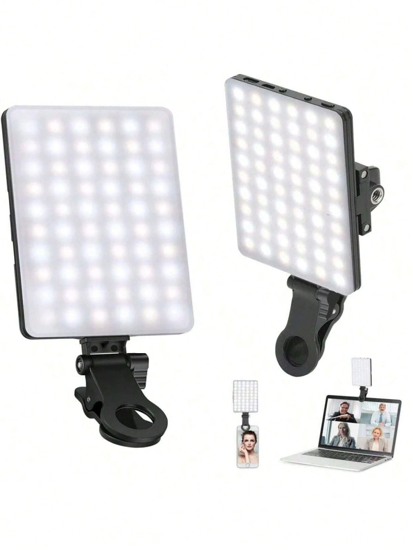 60 LED High Power Rechargeable Clip Fill Video Conference Light With Front & Back Clip, Adjusted 3 Light Modes For Phone, Compatible With IPhone, Android, IPad, Laptop, For Makeup,Selfie, Vlog