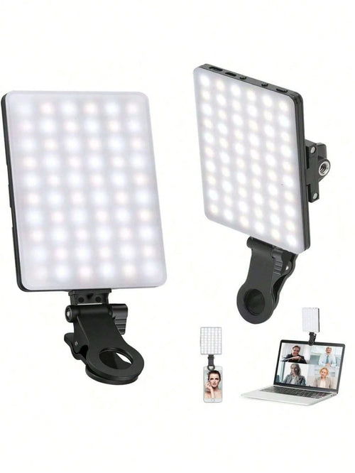 60 LED High Power Rechargeable Clip Fill Video Conference Light With Front & Back Clip, Adjusted 3 Light Modes For Phone, Compatible With IPhone, Android, IPad, Laptop, For Makeup,Selfie, Vlog