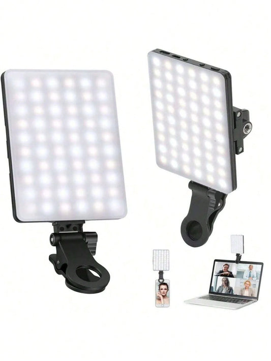 60 LED High Power Rechargeable Clip Fill Video Conference Light With Front & Back Clip, Adjusted 3 Light Modes For Phone, Compatible With IPhone, Android, IPad, Laptop, For Makeup,Selfie, Vlog