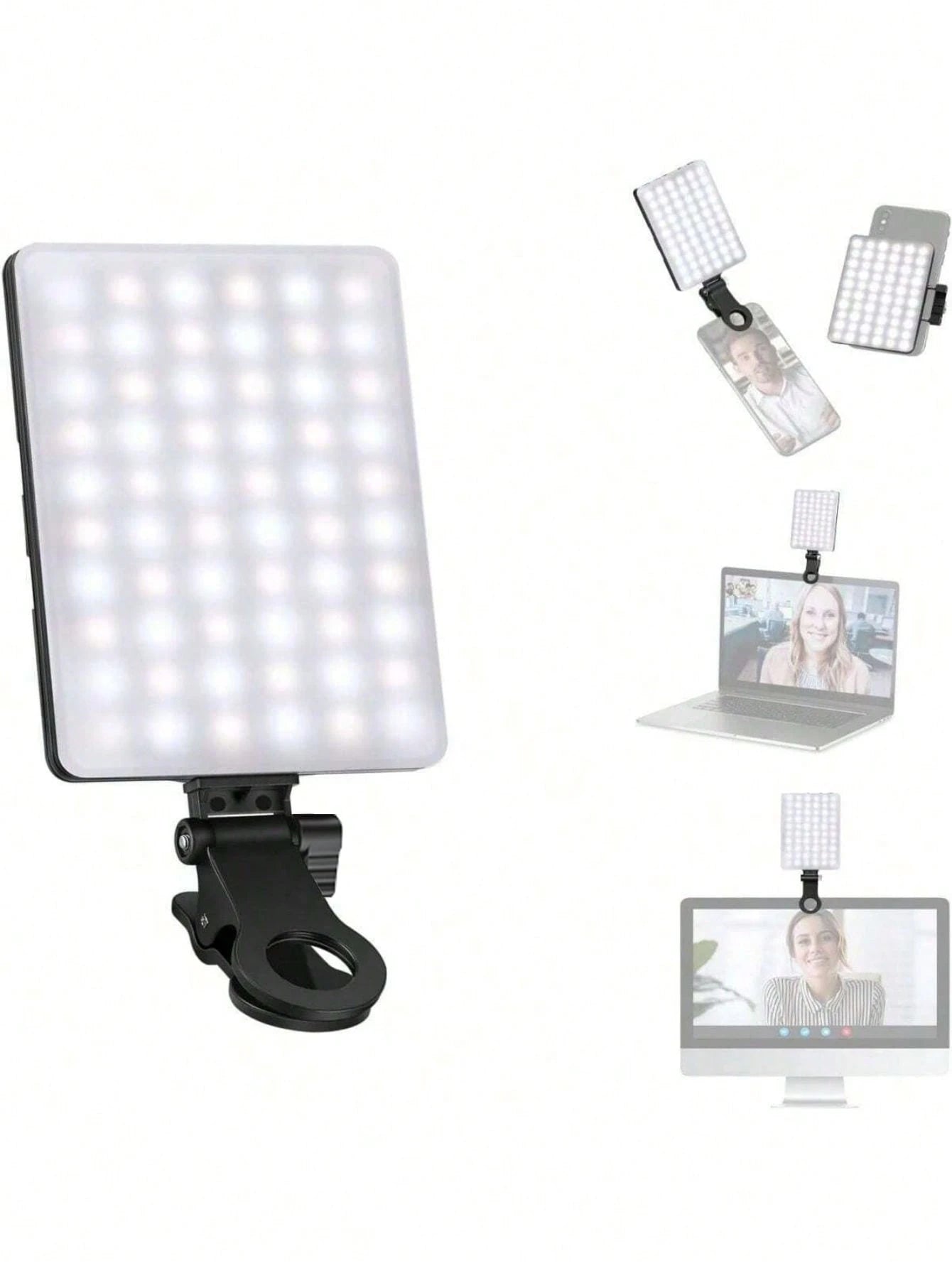 60 LED High Power Rechargeable Clip Fill Video Conference Light With Front & Back Clip, Adjusted 3 Light Modes For Phone, Compatible With IPhone, Android, IPad, Laptop, For Makeup,Selfie, Vlog
