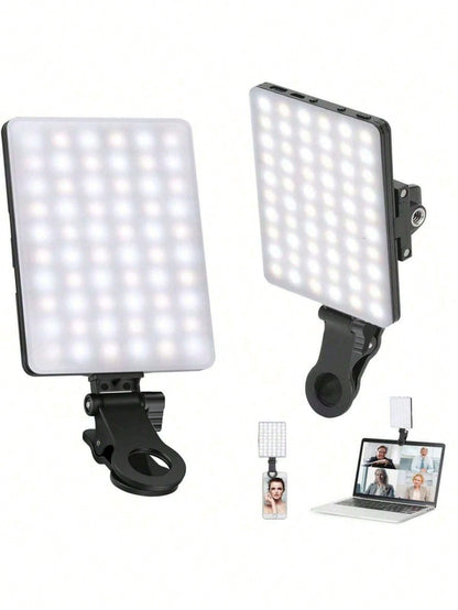 60 LED High Power Rechargeable Clip Fill Video Conference Light With Front & Back Clip, Adjusted 3 Light Modes For Phone, Compatible With IPhone, Android, IPad, Laptop, For Makeup,Selfie, Vlog
