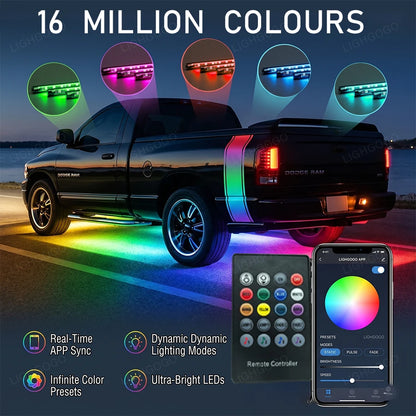 60cm*90cm Car Underbody Light LED Light, Dream Color Chasing Car Underbody Light Kit APP And Remote Control RGB Multicolor Music Synchronized Underbody Lighting Neon Strip Light For Car Truck SUV