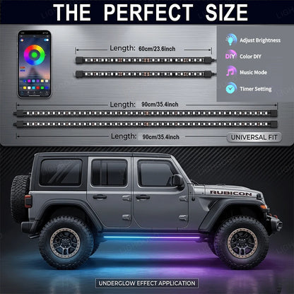 60cm*90cm Car Underbody Light LED Light, Dream Color Chasing Car Underbody Light Kit APP And Remote Control RGB Multicolor Music Synchronized Underbody Lighting Neon Strip Light For Car Truck SUV