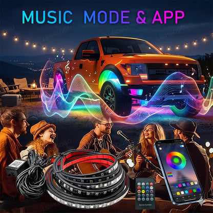 60cm*90cm Car Underbody Light LED Light, Dream Color Chasing Car Underbody Light Kit APP And Remote Control RGB Multicolor Music Synchronized Underbody Lighting Neon Strip Light For Car Truck SUV