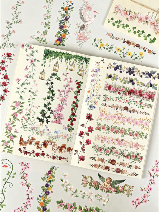 60pcs Floral Decorative Border Stickers, Waterproof Transparent Stickers For Water Bottle, Laptop, Phone, Desktop, Wall, Luggage, Refrigerator, Room Decor, Scrapbook, Phone Case, Home Decor, Birthday