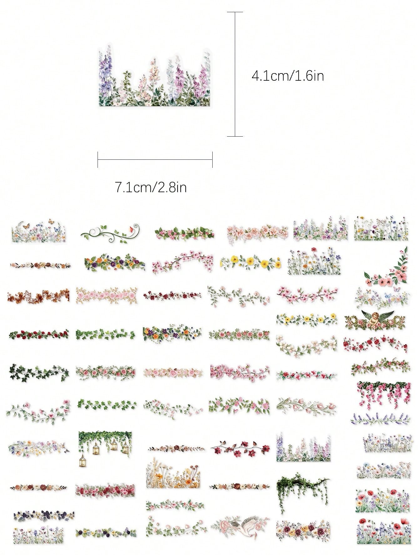 60pcs Floral Decorative Border Stickers, Waterproof Transparent Stickers For Water Bottle, Laptop, Phone, Desktop, Wall, Luggage, Refrigerator, Room Decor, Scrapbook, Phone Case, Home Decor, Birthday