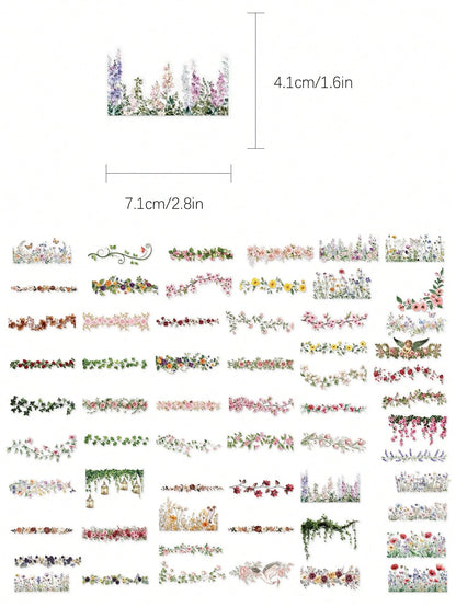 60pcs Floral Decorative Border Stickers, Waterproof Transparent Stickers For Water Bottle, Laptop, Phone, Desktop, Wall, Luggage, Refrigerator, Room Decor, Scrapbook, Phone Case, Home Decor, Birthday