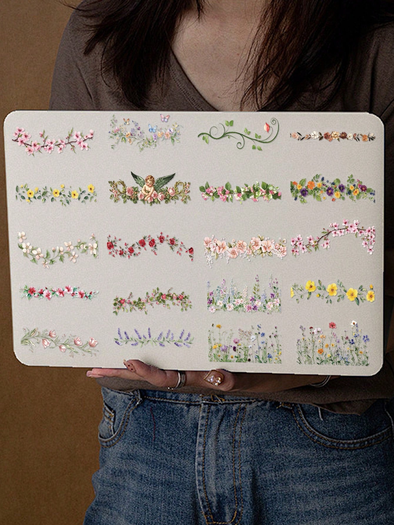 60pcs Floral Decorative Border Stickers, Waterproof Transparent Stickers For Water Bottle, Laptop, Phone, Desktop, Wall, Luggage, Refrigerator, Room Decor, Scrapbook, Phone Case, Home Decor, Birthday