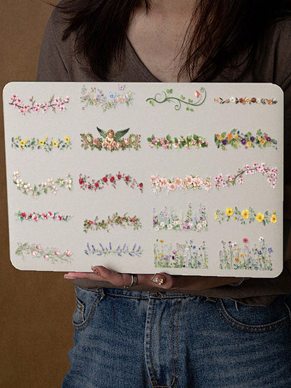60pcs Floral Decorative Border Stickers, Waterproof Transparent Stickers For Water Bottle, Laptop, Phone, Desktop, Wall, Luggage, Refrigerator, Room Decor, Scrapbook, Phone Case, Home Decor, Birthday
