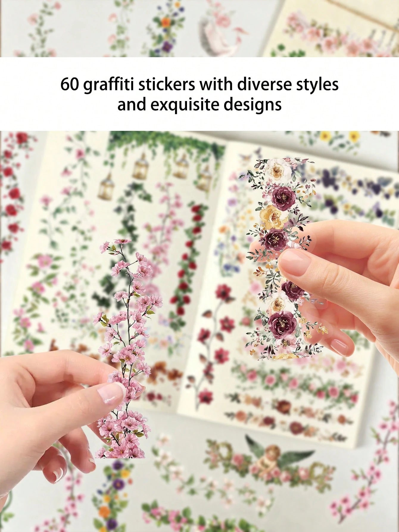 60pcs Floral Decorative Border Stickers, Waterproof Transparent Stickers For Water Bottle, Laptop, Phone, Desktop, Wall, Luggage, Refrigerator, Room Decor, Scrapbook, Phone Case, Home Decor, Birthday