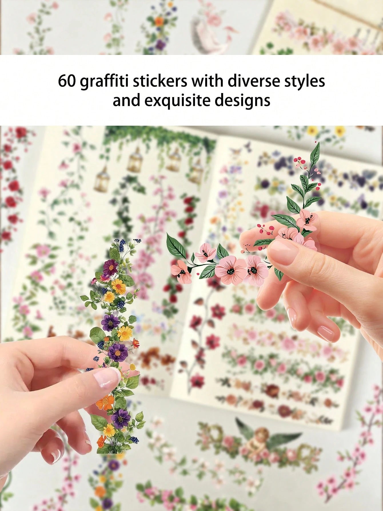 60pcs Floral Decorative Border Stickers, Waterproof Transparent Stickers For Water Bottle, Laptop, Phone, Desktop, Wall, Luggage, Refrigerator, Room Decor, Scrapbook, Phone Case, Home Decor, Birthday
