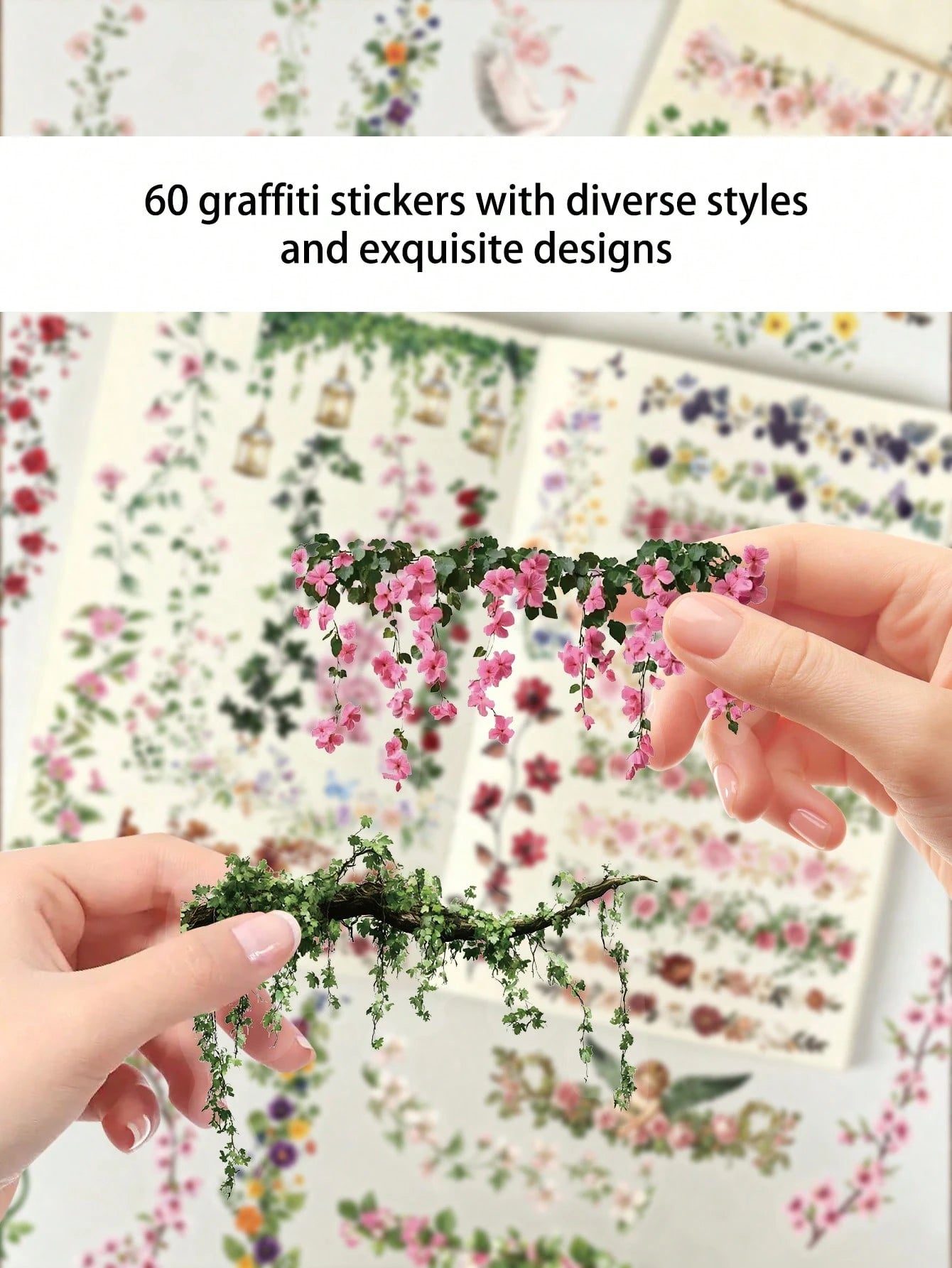60pcs Floral Decorative Border Stickers, Waterproof Transparent Stickers For Water Bottle, Laptop, Phone, Desktop, Wall, Luggage, Refrigerator, Room Decor, Scrapbook, Phone Case, Home Decor, Birthday