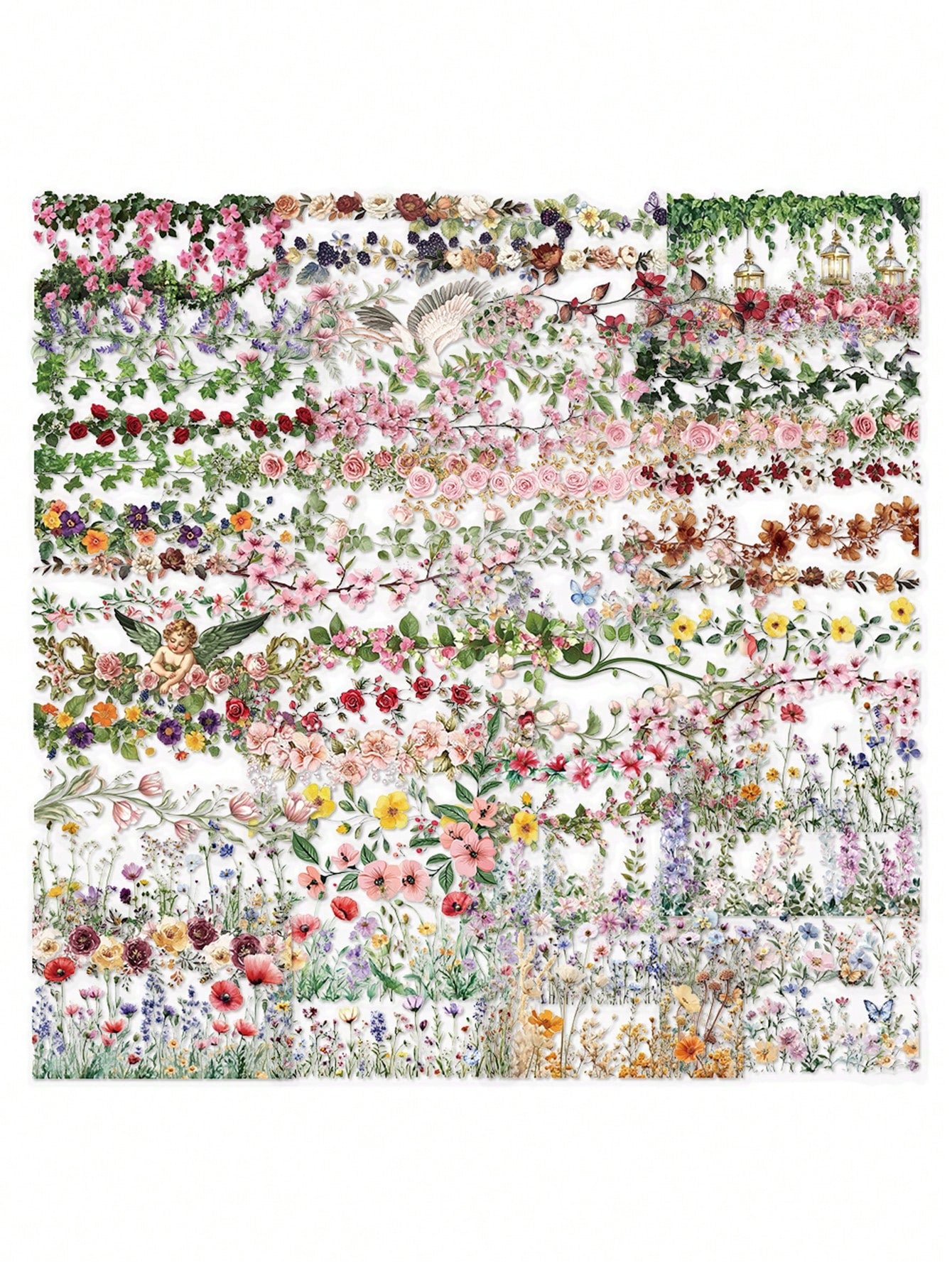 60pcs Floral Decorative Border Stickers, Waterproof Transparent Stickers For Water Bottle, Laptop, Phone, Desktop, Wall, Luggage, Refrigerator, Room Decor, Scrapbook, Phone Case, Home Decor, Birthday