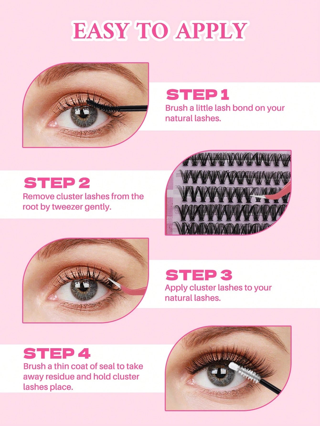 640PCS D Curl 30D40D50D Mix 9-16mm Cluster Lashes Book Kit, Soft And Comfortable False Eyelashes Long-Lasting Lashes Kit With Lash Bond&Seal And Lash Tweezers, Perfect For DIY At Home, Beginner Friend