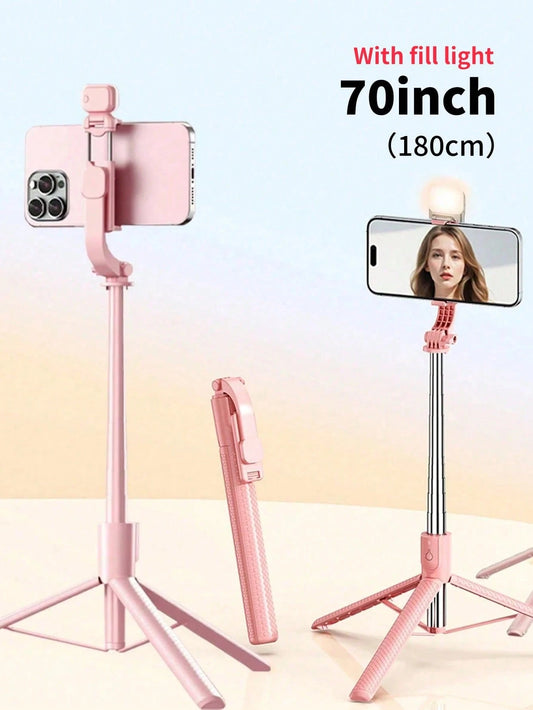 68'' Extendable Selfie Stick Tripod With Wireless Remote & Light – Reinforced Tripod, Multi Functional Extendable & Portable Phone Tripod With Remote,With Light,Compatible With IPhone 17 Pro Max/13/12