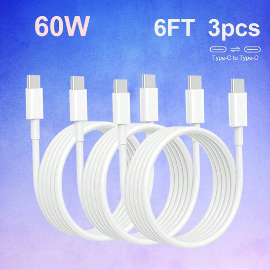 6ft 60W USB-C To USB-C Fast Charging Cable Compatible With Apple I Phone 15/16 Pro/Pro Max/Plus, IPad Pro/Air 5, Air Compatible With IPhone 16, 16 Pro Max, 15, 15 Plus, 15 Pro, 15 Pro Max,Compatible W