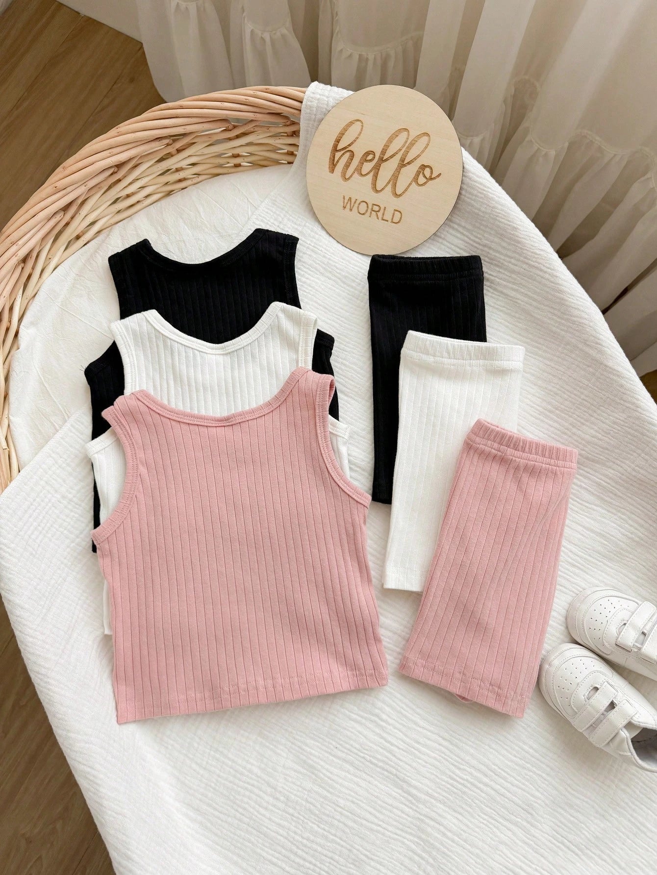 6pcs Baby Girl Casual Knitted Plain Tank Top & Shorts Set With Elastic Waistband Snug Fit Random 12 Piece, Send 6 Piece