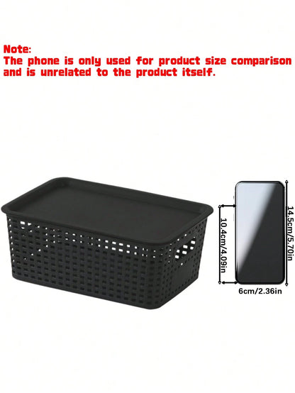 6pcs Black Stackable Plastic Storage Baskets Multipurpose Organizer Bins For Shelves Drawers Desktop Closet Playroom Classroom Office Home Storage