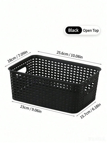 6pcs Black Stackable Plastic Storage Baskets Multipurpose Organizer Bins For Shelves Drawers Desktop Closet Playroom Classroom Office Home Storage