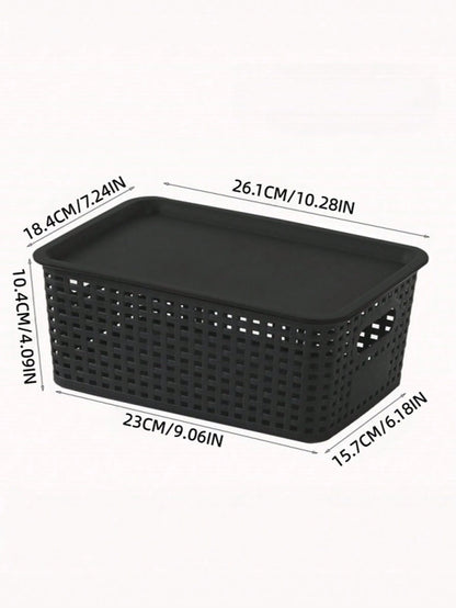 6pcs Black Stackable Plastic Storage Baskets Multipurpose Organizer Bins For Shelves Drawers Desktop Closet Playroom Classroom Office Home Storage