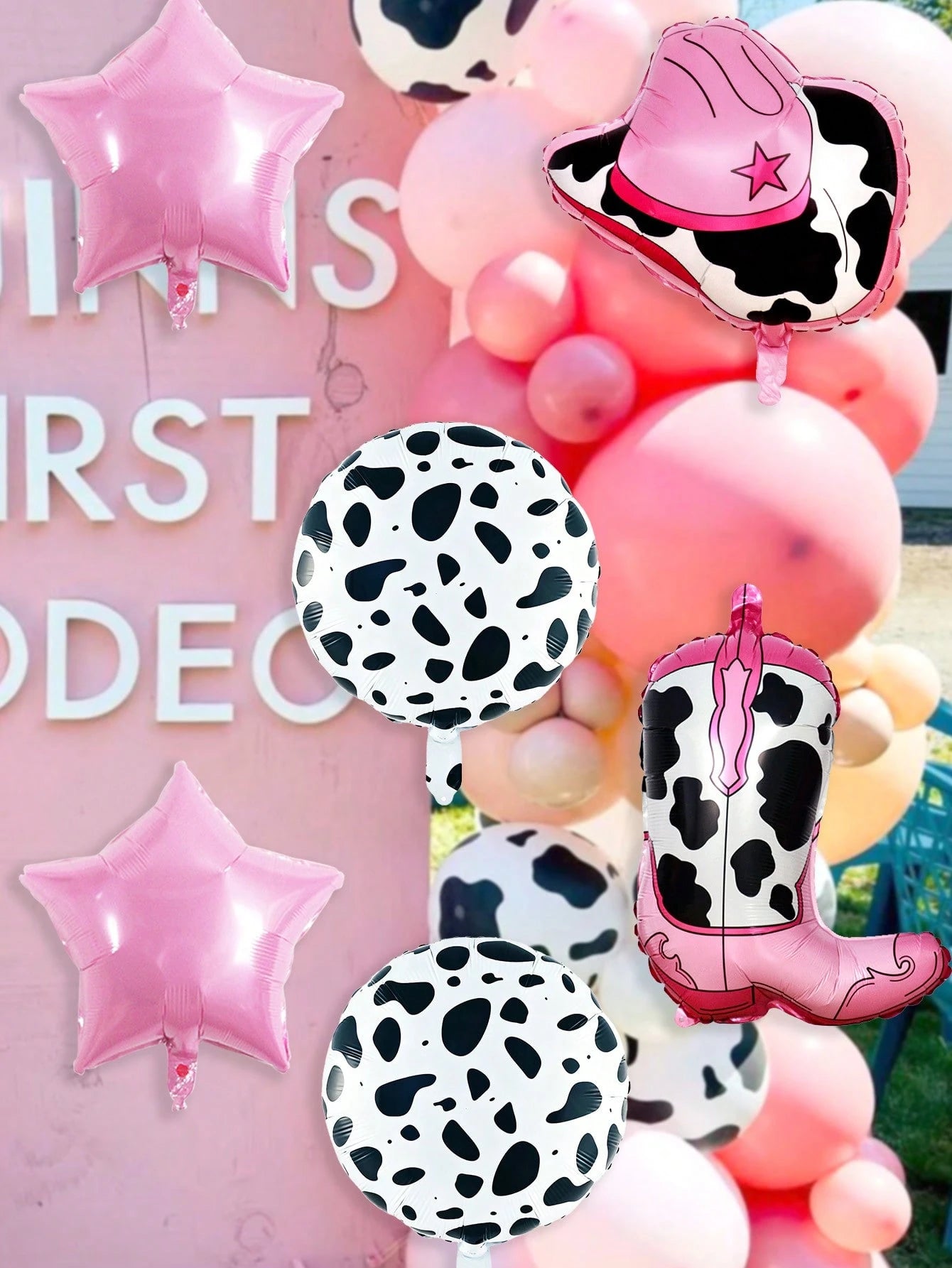 6pcs Cowboy Theme Balloon Set, Pink Brown Coffee Cowboy Boots Hat Foil Balloons, 18 Inch Cow Print Round Balloons, Star Balloons, Suitable For Birthday Party, Western Cowboy Theme, Horse Racing Festiv