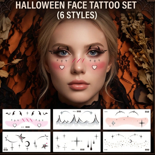 6pcs Halloween Face Decoration Stickers, Halloween Party Makeup Stickers, Temporary Tattoo Stickers, Cool Blush Eyeshadow Makeup Patterns, Women Men Accessories, Cosplay Party Makeup Ball Props, Water