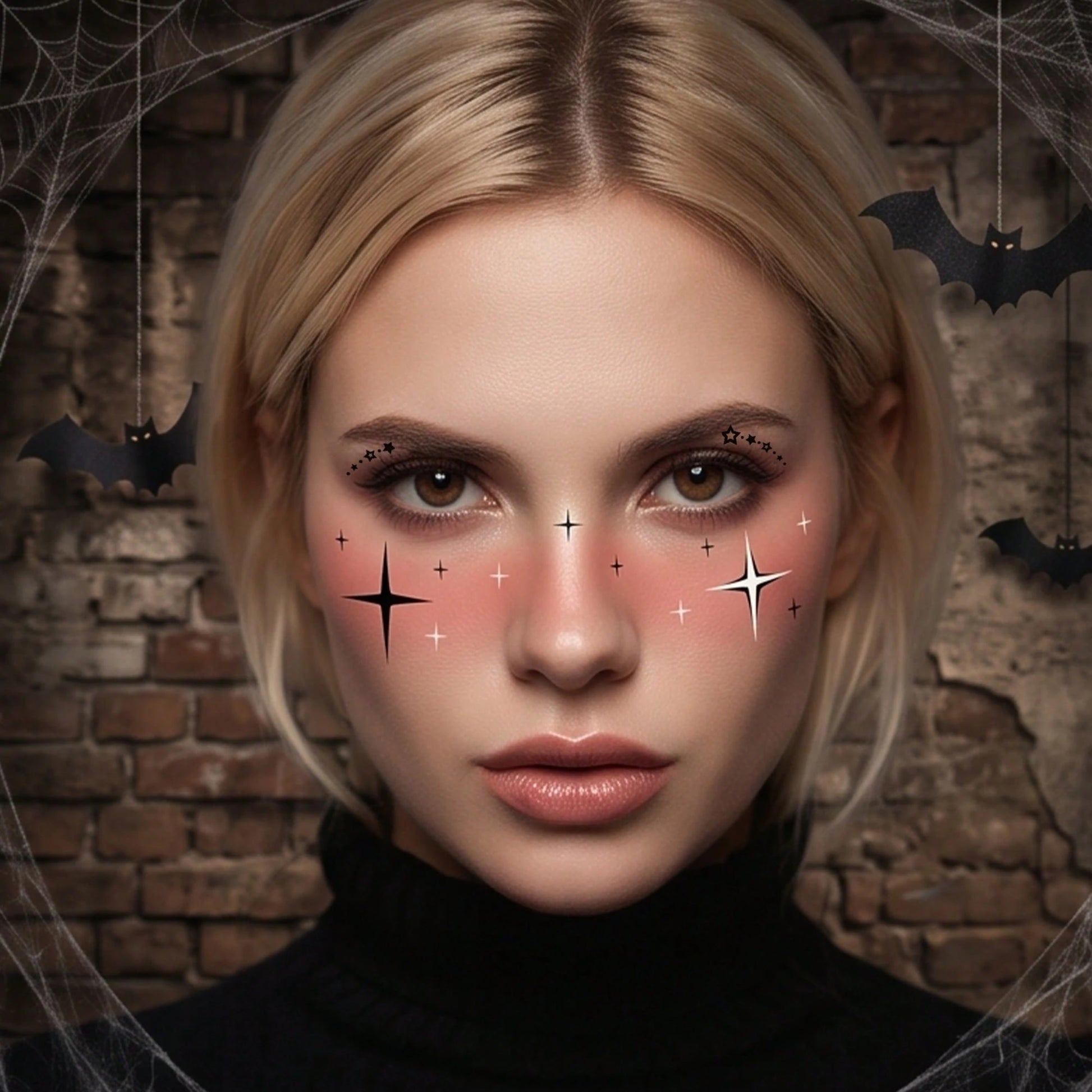 6pcs Halloween Face Decoration Stickers, Halloween Party Makeup Stickers, Temporary Tattoo Stickers, Cool Blush Eyeshadow Makeup Patterns, Women Men Accessories, Cosplay Party Makeup Ball Props, Water
