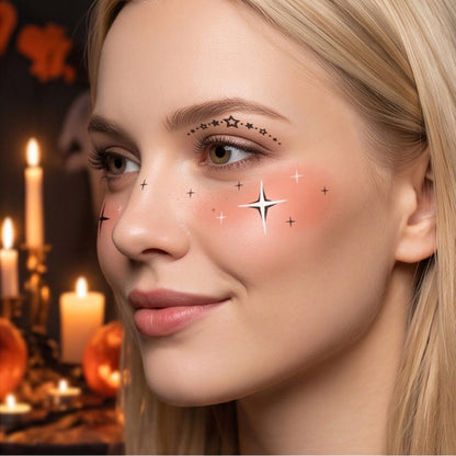 6pcs Halloween Face Decoration Stickers, Halloween Party Makeup Stickers, Temporary Tattoo Stickers, Cool Blush Eyeshadow Makeup Patterns, Women Men Accessories, Cosplay Party Makeup Ball Props, Water