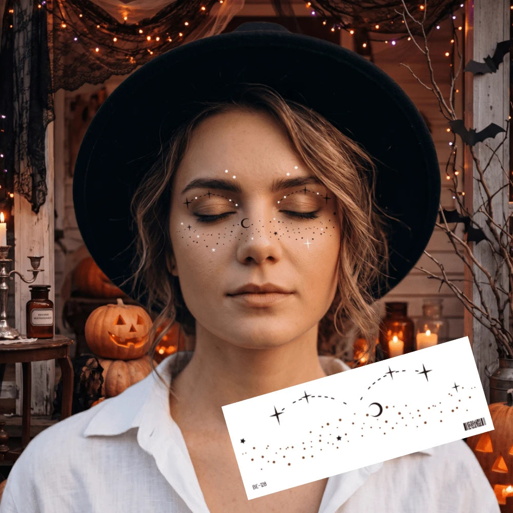 6pcs Halloween Face Decoration Stickers, Halloween Party Makeup Stickers, Temporary Tattoo Stickers, Cool Blush Eyeshadow Makeup Patterns, Women Men Accessories, Cosplay Party Makeup Ball Props, Water