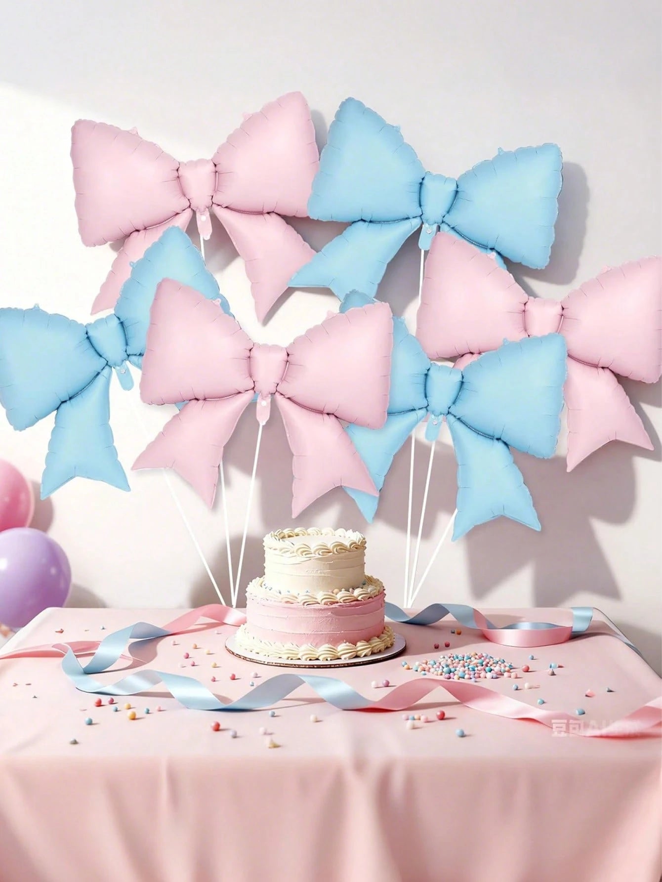 6pcs Pink & Blue Bow Balloons, 38 Inch Bow Foil Balloons, Gender Reveal Decorations, Suitable For Birthday Party, Wedding, Baby Shower, Mouse Party Decor