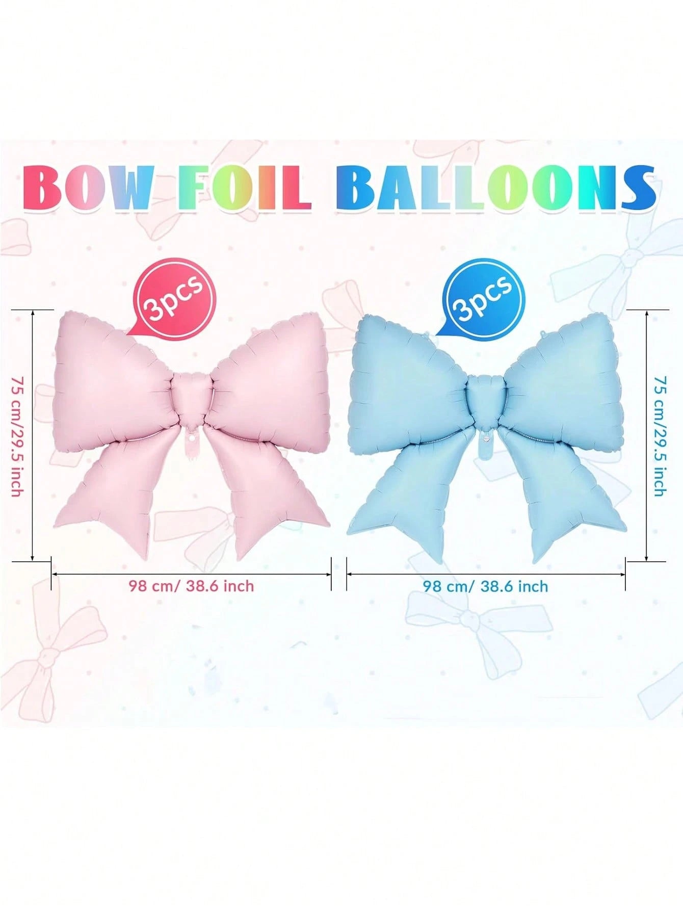 6pcs Pink & Blue Bow Balloons, 38 Inch Bow Foil Balloons, Gender Reveal Decorations, Suitable For Birthday Party, Wedding, Baby Shower, Mouse Party Decor