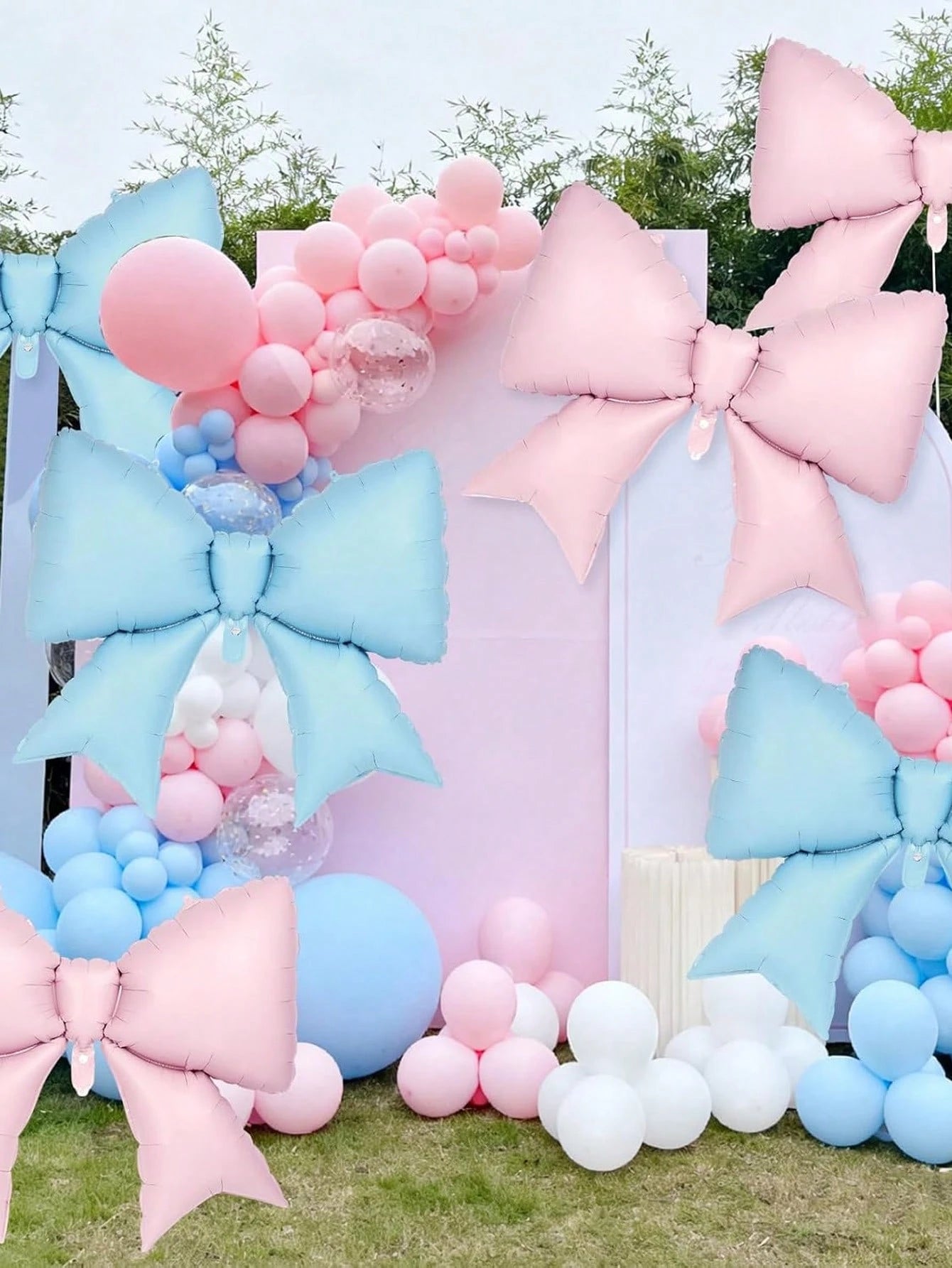 6pcs Pink & Blue Bow Balloons, 38 Inch Bow Foil Balloons, Gender Reveal Decorations, Suitable For Birthday Party, Wedding, Baby Shower, Mouse Party Decor