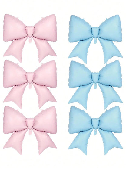 6pcs Pink & Blue Bow Balloons, 38 Inch Bow Foil Balloons, Gender Reveal Decorations, Suitable For Birthday Party, Wedding, Baby Shower, Mouse Party Decor