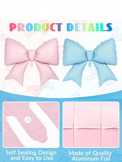6pcs Pink & Blue Bow Balloons, 38 Inch Bow Foil Balloons, Gender Reveal Decorations, Suitable For Birthday Party, Wedding, Baby Shower, Mouse Party Decor