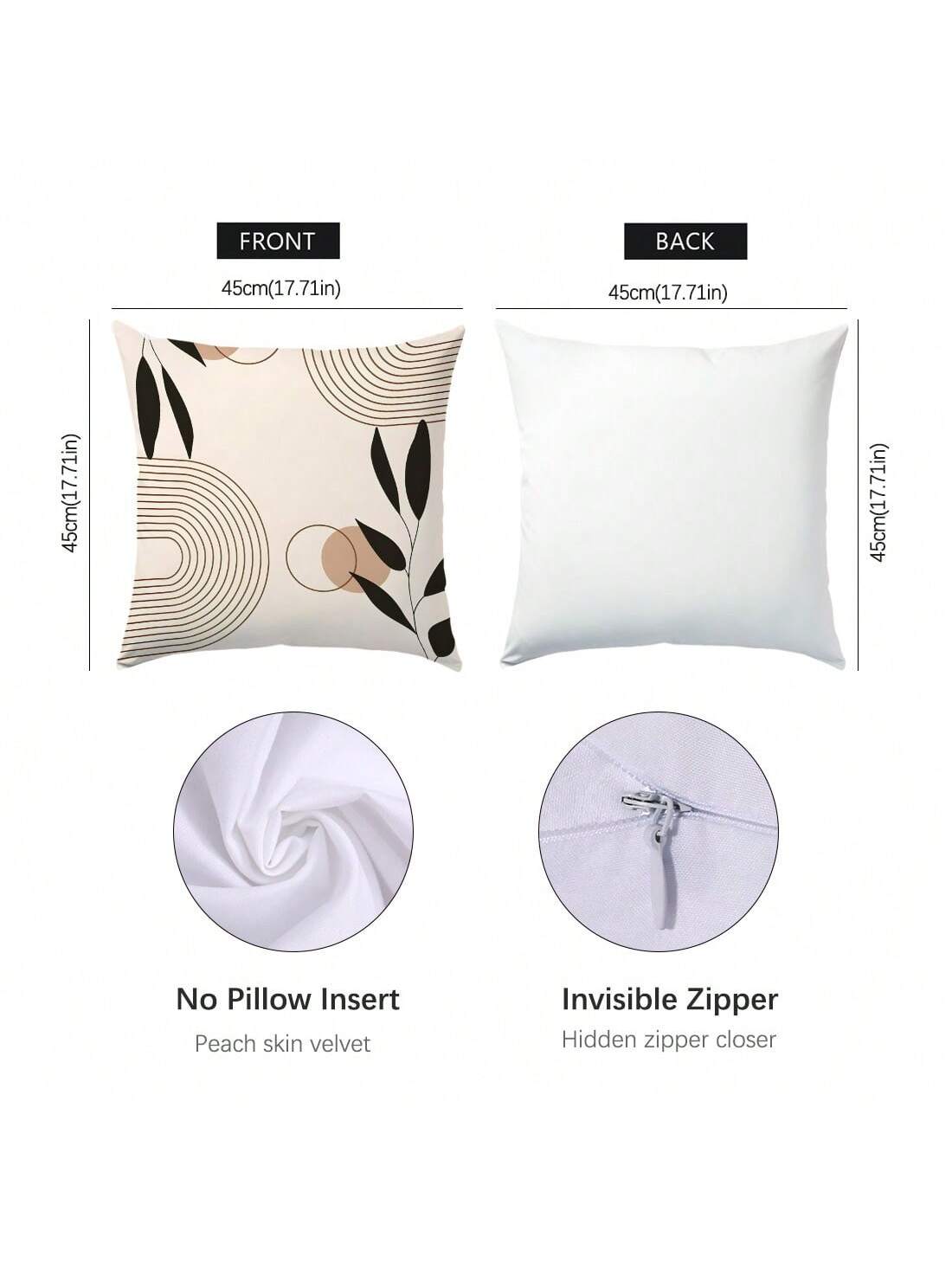 6pcs Set Minimalist Daily Abstract Brown Leaf Geometric Pattern Cushion Cover, Single-Sided Printed Velvet Material, 45*45/50*50/40*40CM Pillow Case Suitable For Modern Minimalist Sofa Living Room Dec