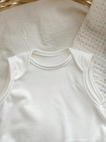 6pcs/Set Newborn Baby Boy Simple Comfortable Solid Color Sleeveless Bodysuit