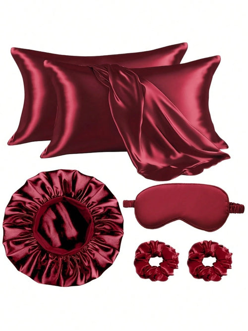 6pcs Sleep Hair Care Set, Including 2 Pillowcases, 1 Hair & Skin Friendly Headband, 1 Sleep Mask, 1 Satin Sleep Cap, And 2 Hair Bands